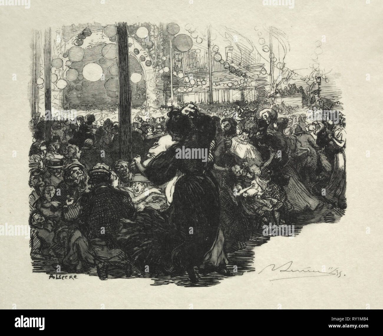 14 Juillet, der Rue de Belleville, 10 Heures. Louis Auguste Lepère (Französisch, 1849-1918). Holzstich Stockfoto