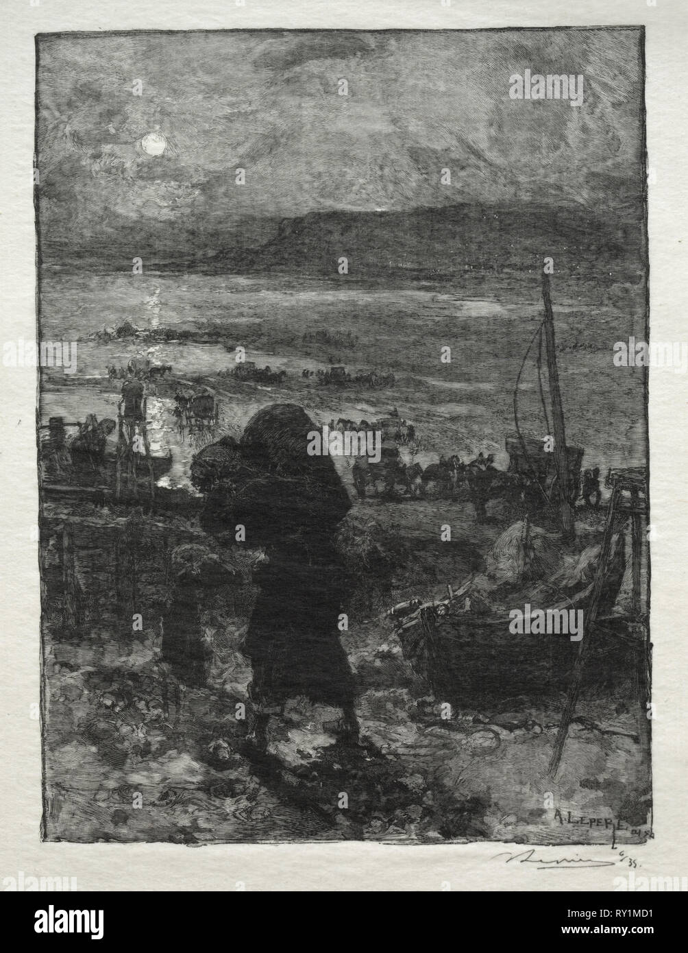 La Récolte de Sable. Louis Auguste Lepère (Französisch, 1849-1918). Holzstich Stockfoto