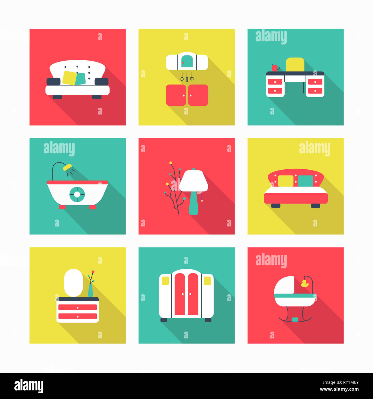 Möbel Farben flachbild Symbole gesetzt Stockfoto