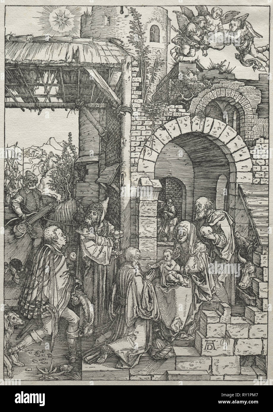 Leben der Jungfrau: Anbetung der Heiligen Drei Könige, 1504-1505. Albrecht Dürer (1471-1528). Holzschnitt Stockfoto