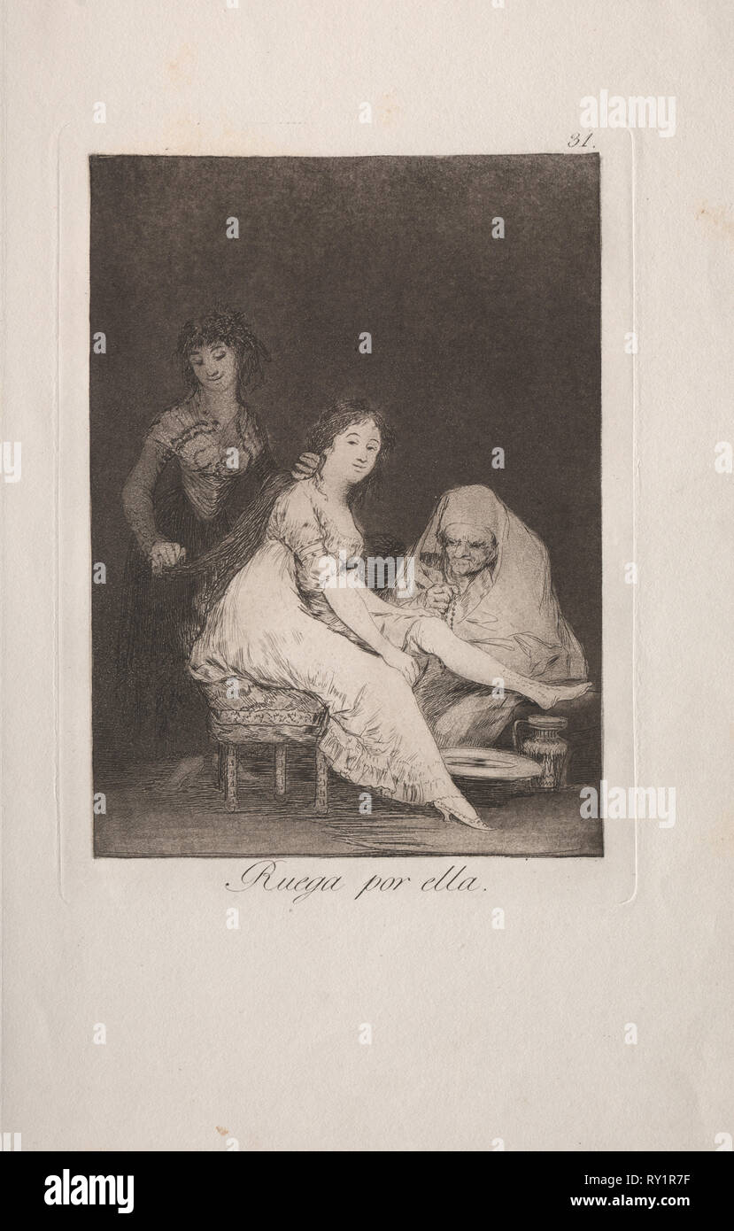 Caprichos: Sie betet für Sie. Francisco de Goya (Spanisch, 1746-1828). Radierung und Aquatinta Stockfoto