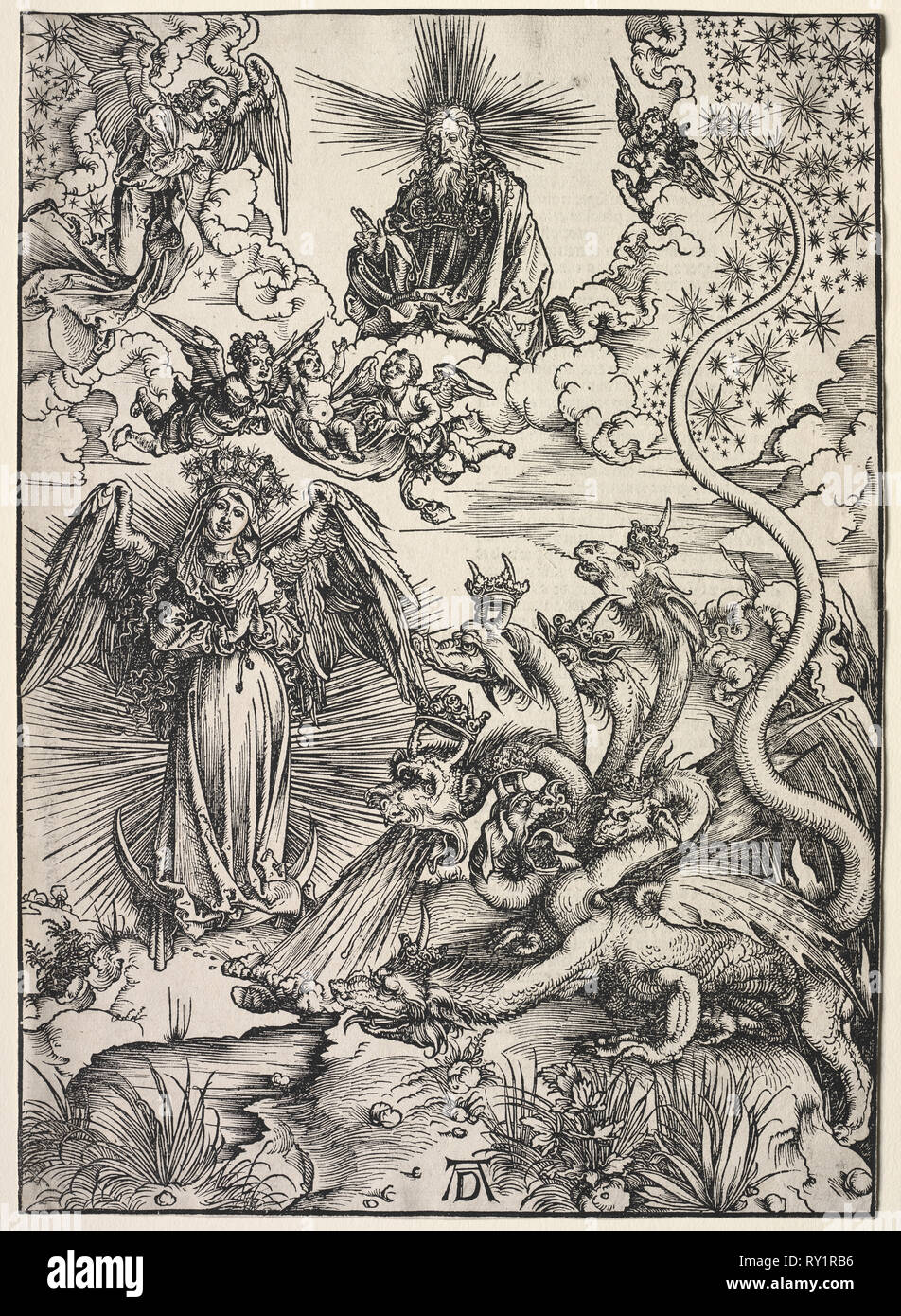 Offenbarung des Johannes: Die Frau, mit der Sonne bekleidet, 1511. Albrecht Dürer (1471-1528). Holzschnitt Stockfoto