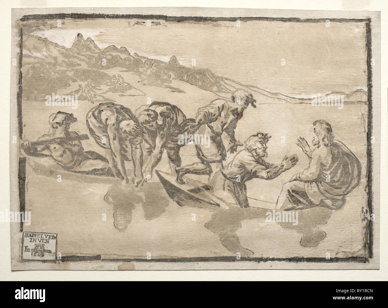 Die wundersame Entwurf der Fische. Ugo da Carpi (Italienisch, C. 1479 - C. 1532), nach Raphael (Italienisch, 1483-1520). Chiaroscuro Holzschnitt Stockfoto