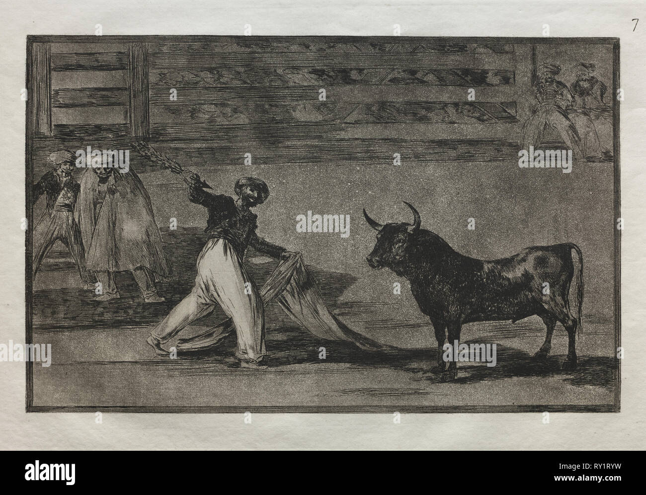 Stierkämpfe: Herkunft der Harpunen oder Banderilla-spie, 1876. Francisco de Goya (Spanisch, 1746-1828). Gravur Stockfoto