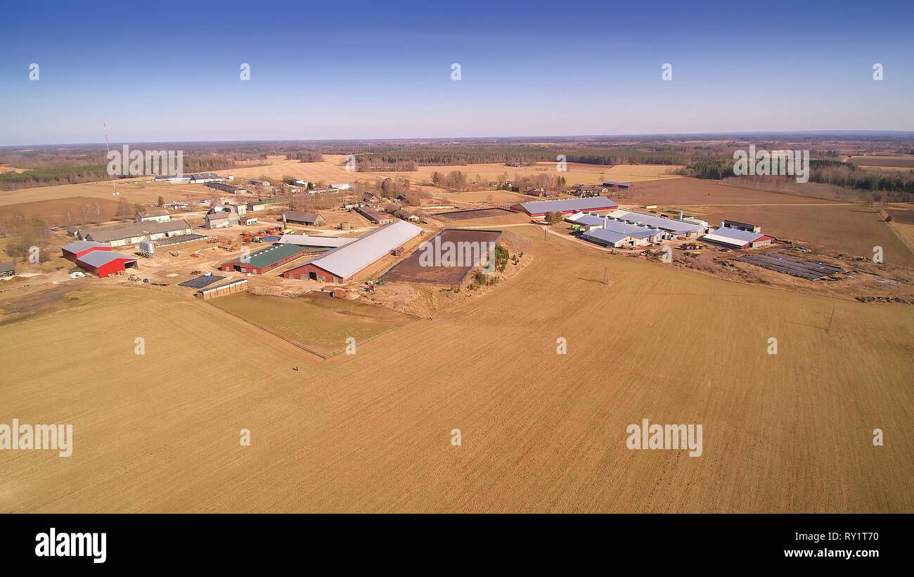 Das weite Feld auf ein Luftbild mit braunen Pflanzen es ist eine grosse weite landwirtschaftliches Feld Stockfoto