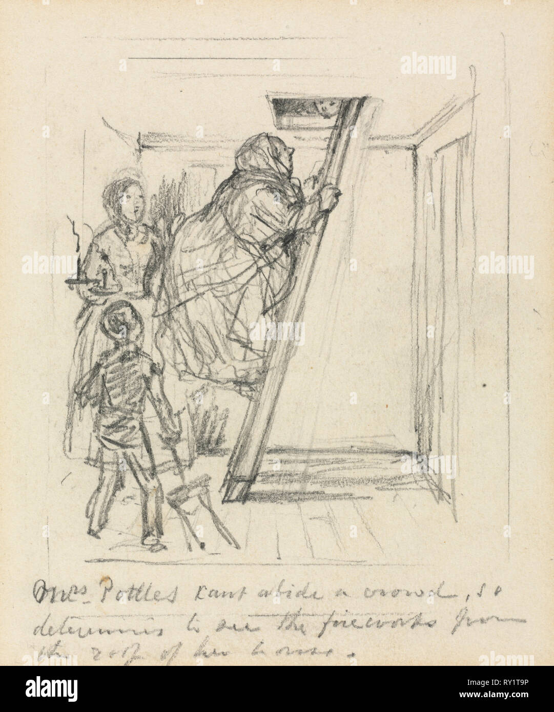 'Mrs. Pottles kann nicht eine Masse" halten. John Leech (British, 1817-1864). Graphit Stockfoto