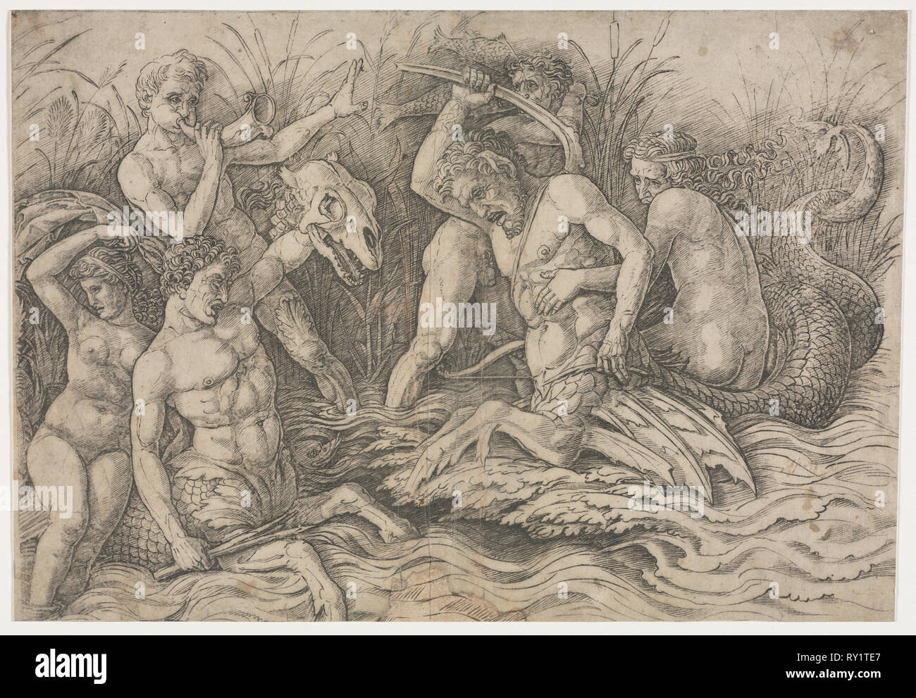 Kampf der Götter - rechten Teil, C. 1485-88. Andrea Mantegna (Italienisch, 1431-1506). Gravur; Mat Größe: 47,6 x 63,5 cm (18 3/4 x 25 in.); Blatt: 26,8 x 39,3 cm (10 9/16 x 15 1/2 in. Stockfoto