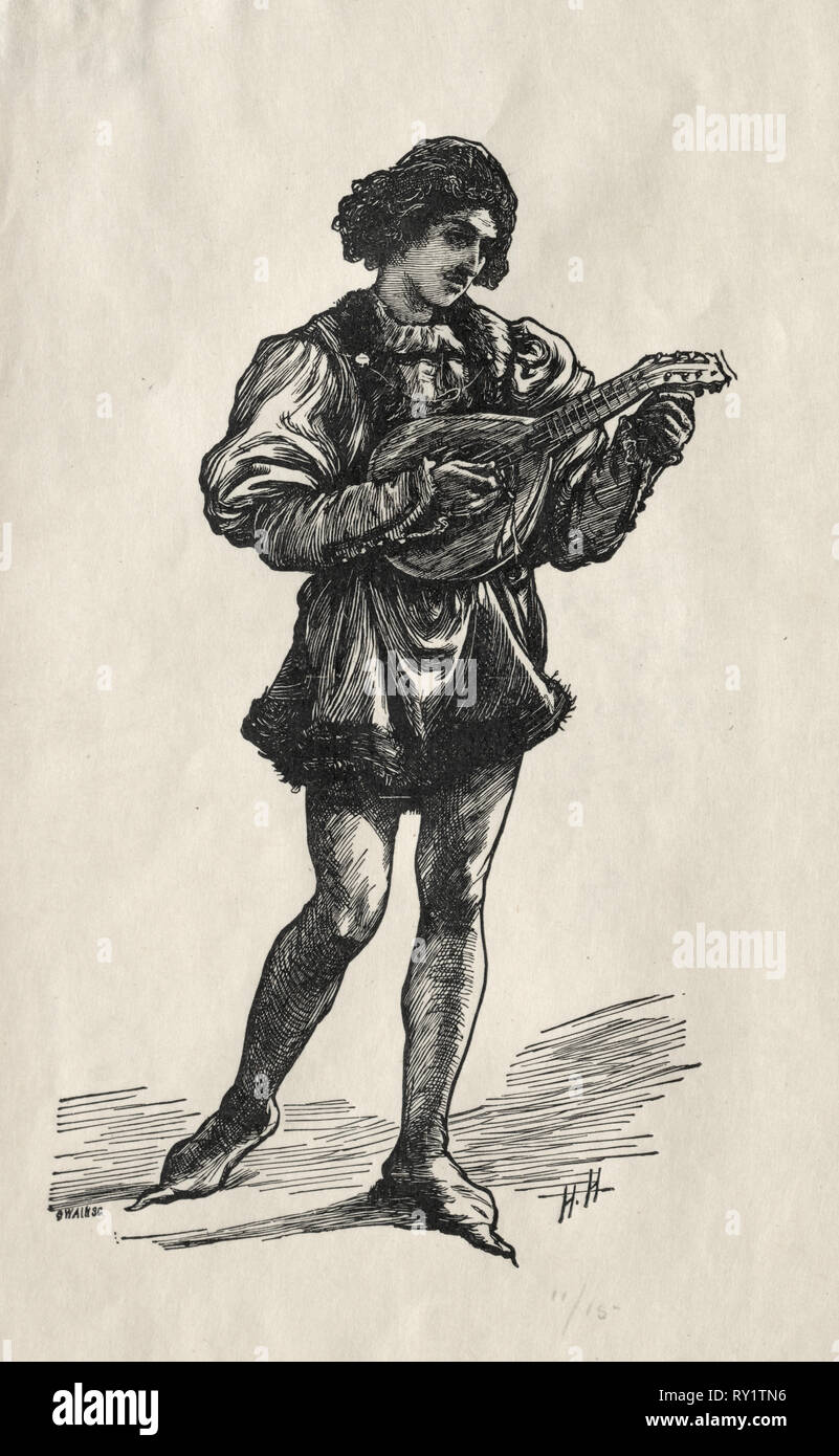 Ein Troubadour. Hubert-von-Herkomer (British, 1849-1914). Holzstich Stockfoto