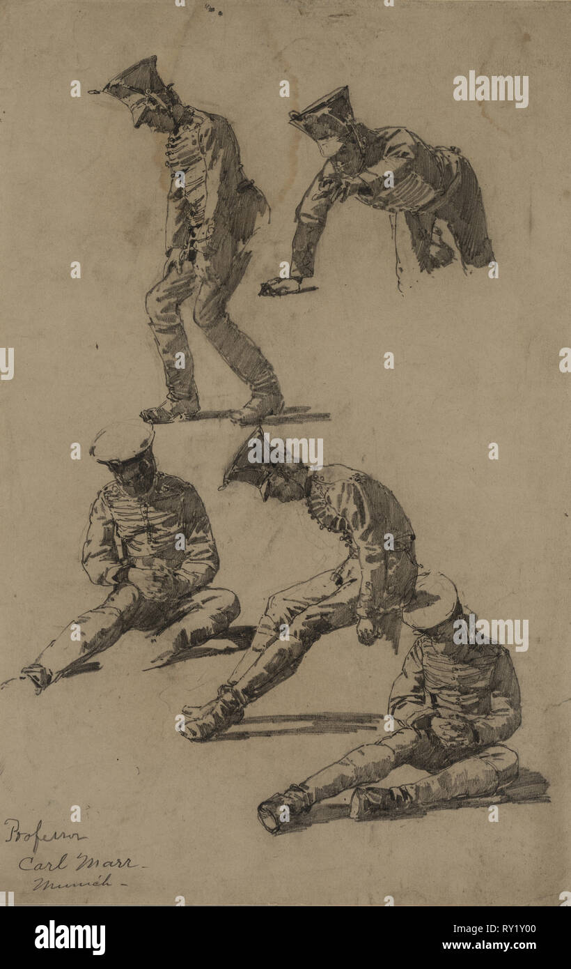 Fünf Studien eines Soldaten, viertes Viertel aus dem 19. Jahrhundert oder im ersten Drittel des 20. Jahrhunderts. Carl Marr (American, 1858-1936). Graphit; Blatt: 33,4 x 21,5 cm (13 1/8 x 8 7/16 in.); sekundäre Support: 39,1 x 26,5 cm (15 3/8 x 10 7/16 Stockfoto