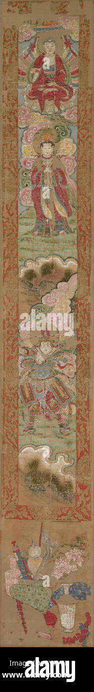 Buddhistische Panel, 1300. China oder Korea, Yuan Dynastie (1271-1368). Hängerolle, Tusche und Farbe auf Papier; Insgesamt: 30,5 cm (12 in Stockfoto
