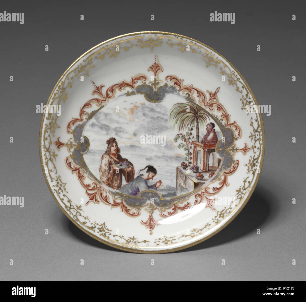 Untertasse, C. 1723. Meissener Porzellan Fabrik (Deutsch). Porzellan; gesamt: 2,2 x 12,3 cm (7/8 x 4 13/16 in Stockfoto