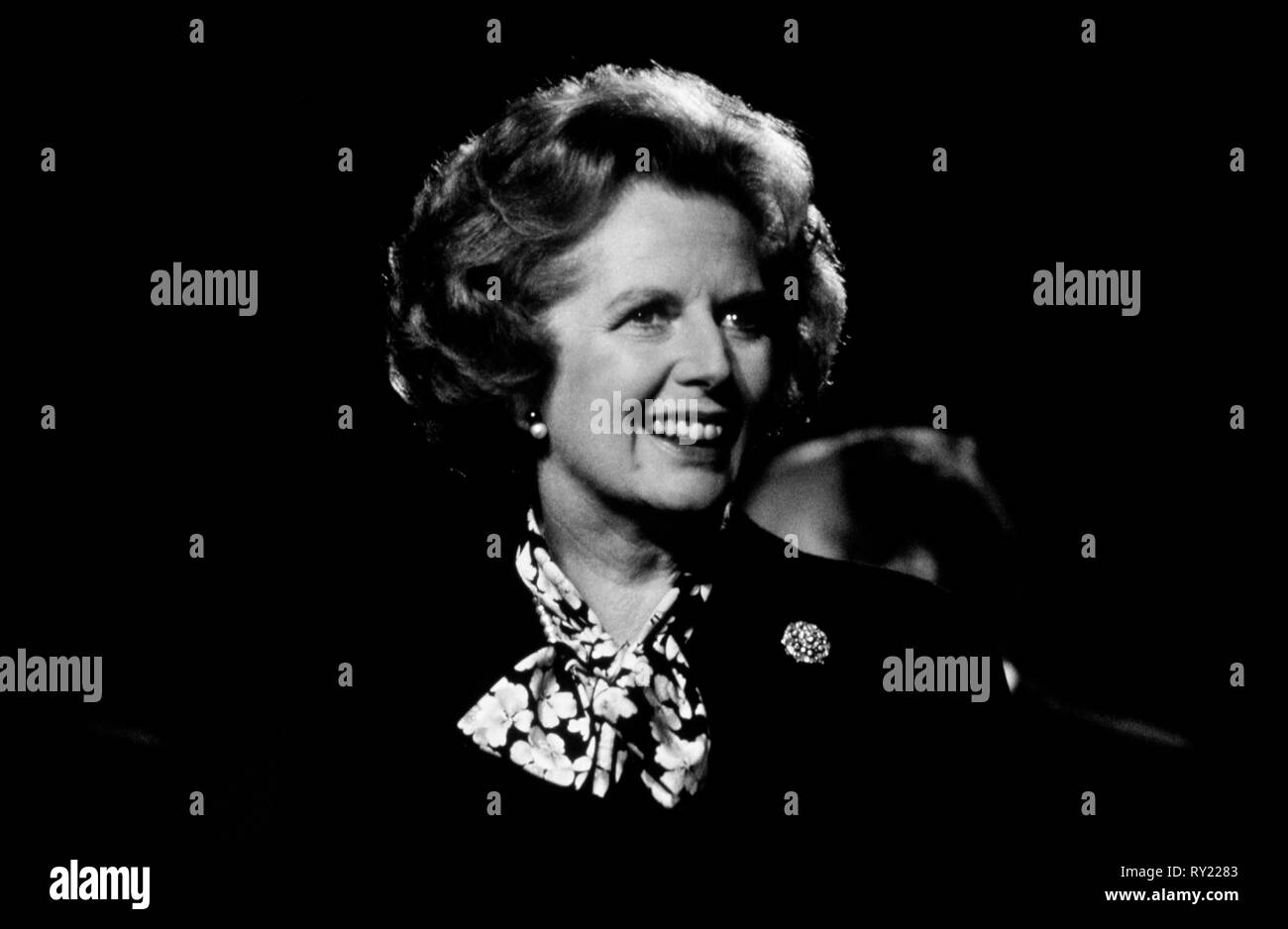Margaret Thatcher Premierminister 1985 am Parteitag der Konservativen Partei, Blackpool England. 1985 Stockfoto