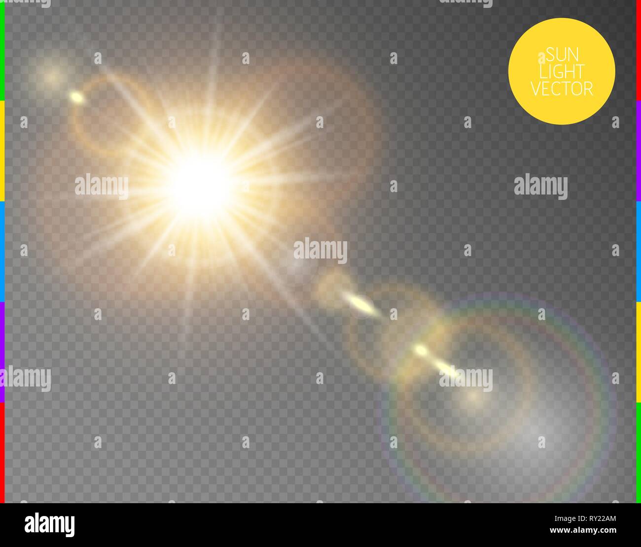Vektor transparente Sonnenlicht besondere lens flare Lichteffekt. Isolierte Sun Flash strahlen und Spotlight. Golden vorne durchscheinende Sonnenlicht Hintergrund. Blur Stock Vektor