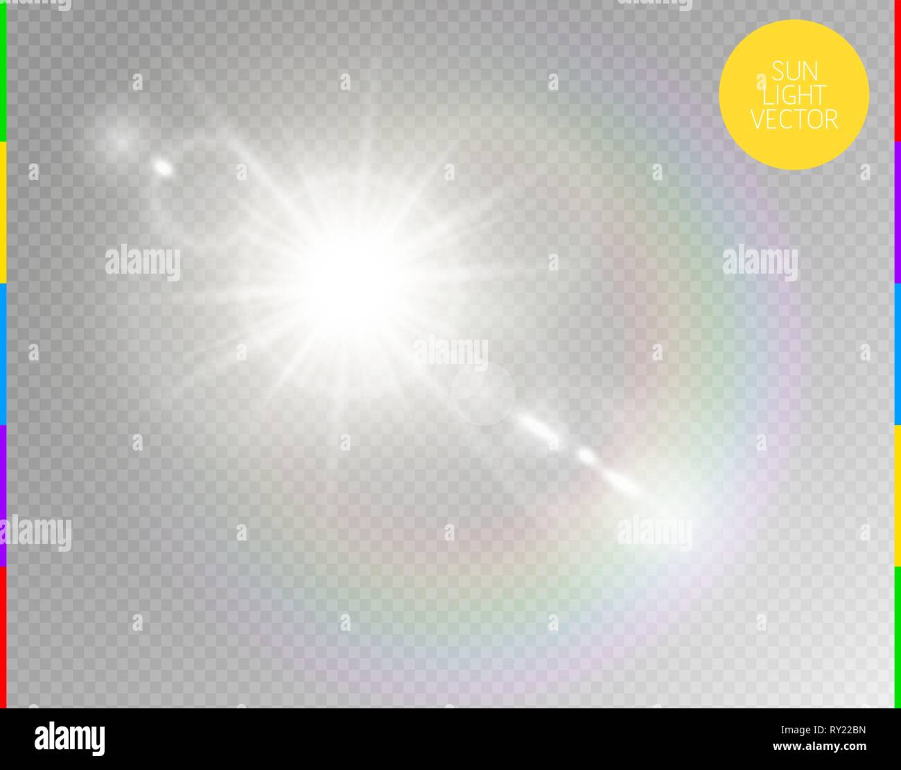 Vektor transparente Sonnenlicht besondere lens flare Lichteffekt. Isolierte Sun Flash strahlen und Spotlight. Weiße Front durchscheinenden Sonnenlicht Hintergrund. Blur Stock Vektor