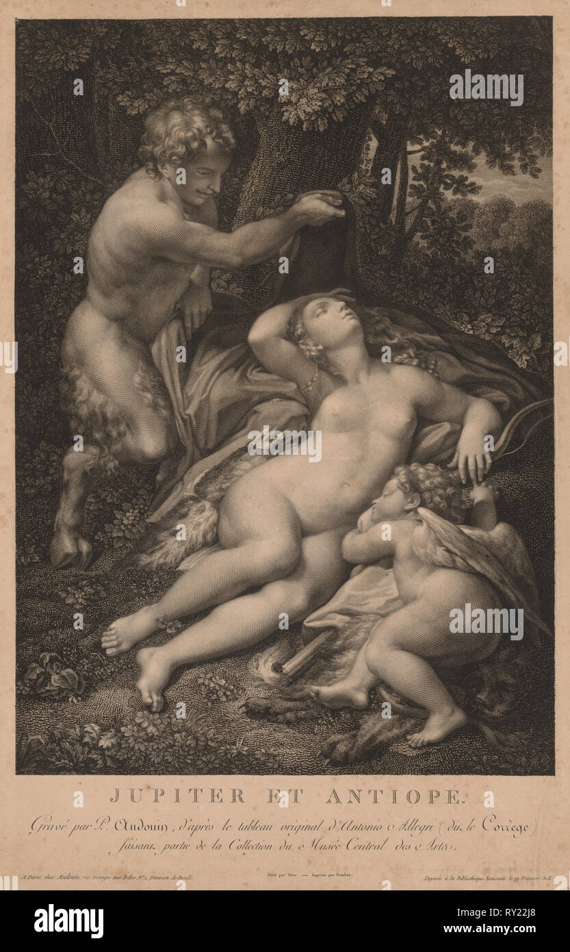 Jupiter und Antiope. Pierre Audouin (Französisch, 1768-1822). Ätzen Stockfoto