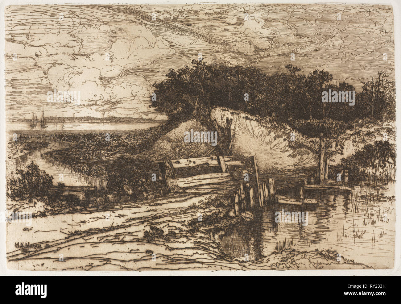 Gardiner's Bay, Long Island, aus frischen Teich, 1881 gesehen. Mary Nimmo Moran (American, 1842-1899). Ätzen Stockfoto