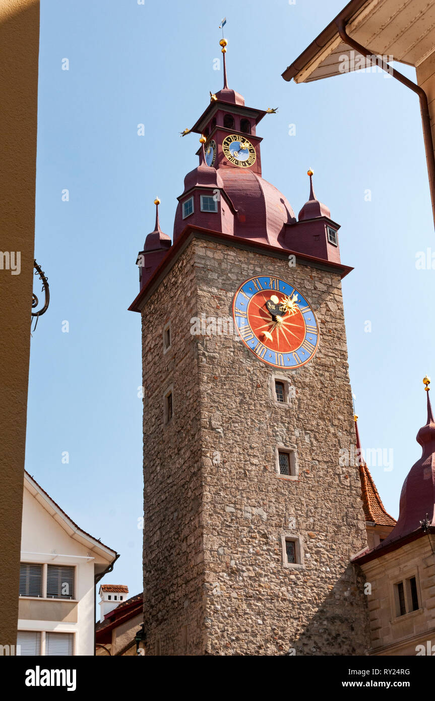 Town Hall Clock Tower, Luzern, Schweiz Stockfoto