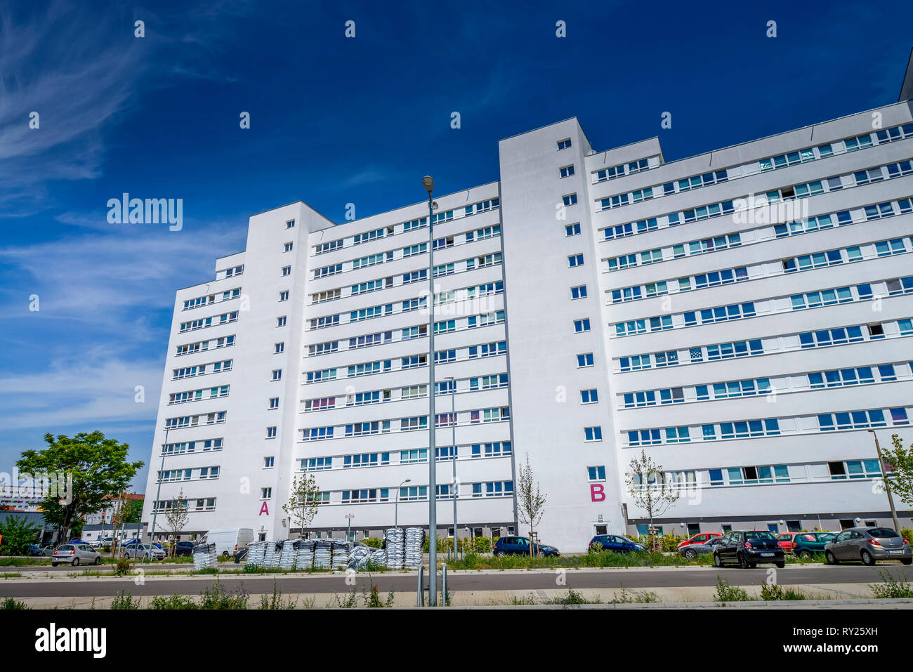 Plattenbau, Q216, Frankfurter Allee, Lichtenberg, Berlin, Deutschland Stockfoto