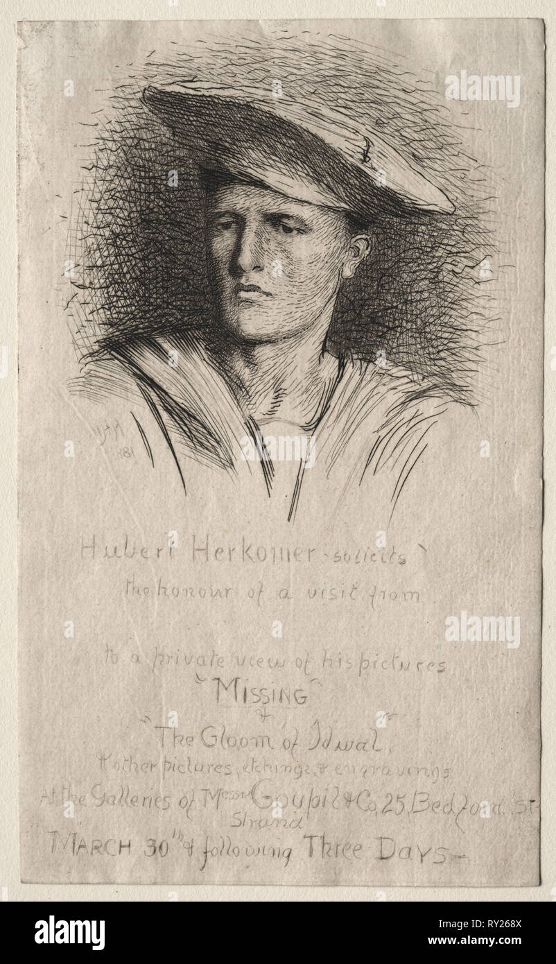 Kopf eines jungen Mannes, 1881. Hubert-von-Herkomer (British, 1849-1914). Ätzen Stockfoto