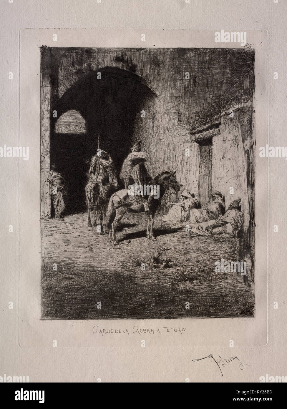 Garde de La Casbah ein Tetuan. Mariano Fortuny y Carbó (Spanisch, 1838-1874). Ätzen Stockfoto