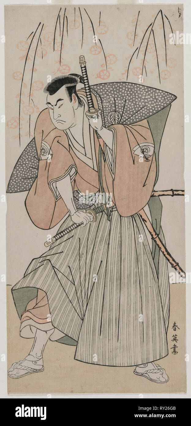 Onoe Matsusuke ich als Samurai stehen unter einem Kirschbaum, Ende 1780. Katsukawa Shunei (Japanisch, 1762-1819). Farbe holzschnitt; Blatt: 32,4 x 15 cm (12 3/4 x 5 7/8 in Stockfoto
