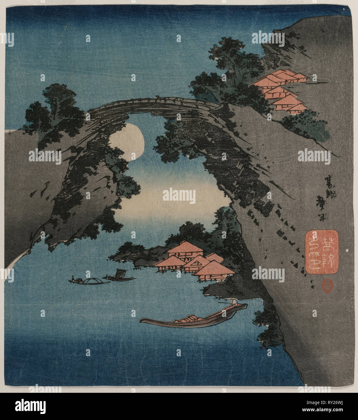 Der Affe Brücke, frühe 1830er Jahre. Katsushika Taito II (Japanisch, Aktive c. 1810-50 s). Farbe holzschnitt; 26 x 23,5 cm (10 1/4 x 9 1/4 Zoll Stockfoto