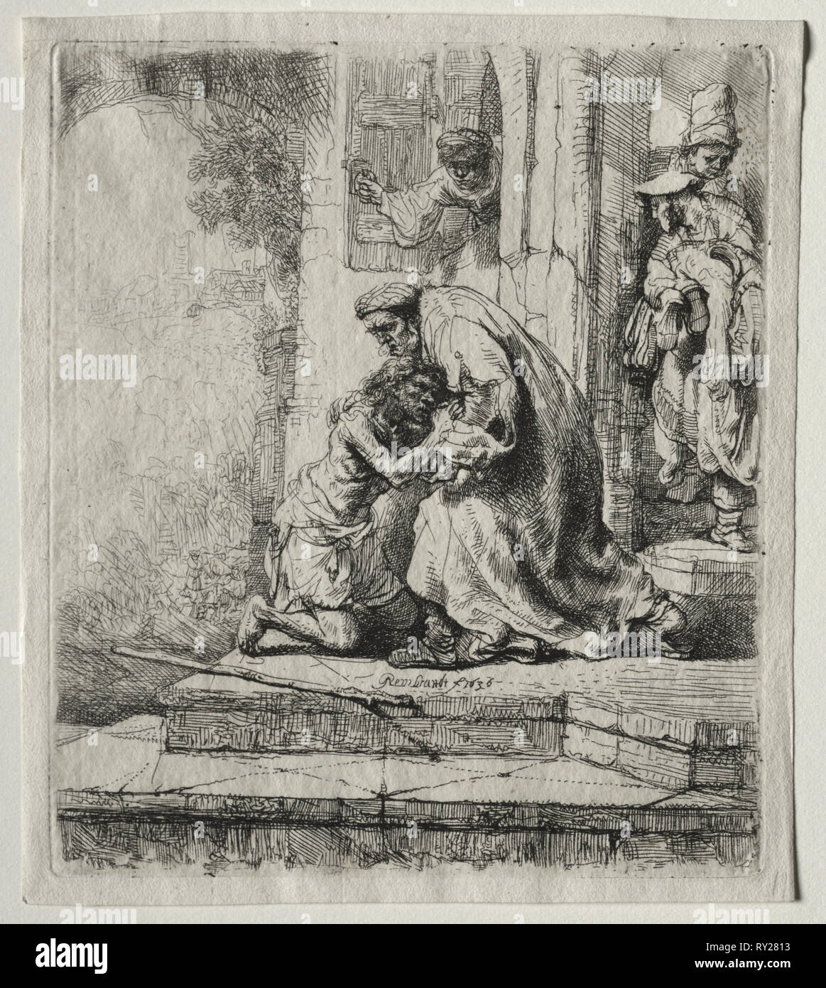 Rückkehr des verlorenen Sohnes, 1636. Rembrandt van Rijn (Niederländisch, 1606-1669). Ätzen; Blatt: 16,4 x 14,4 cm (6 7/16 x 5 11/16 in.); Plattenrand: 15,5 x 13,3 cm (6 1/8 x 5 1/4 in Stockfoto