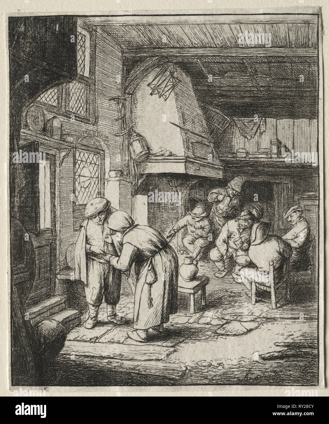 Der Bauer Begleichung seiner Schuld. Adriaen van Ostade (Niederländisch, 1610-1684). Ätzen Stockfoto