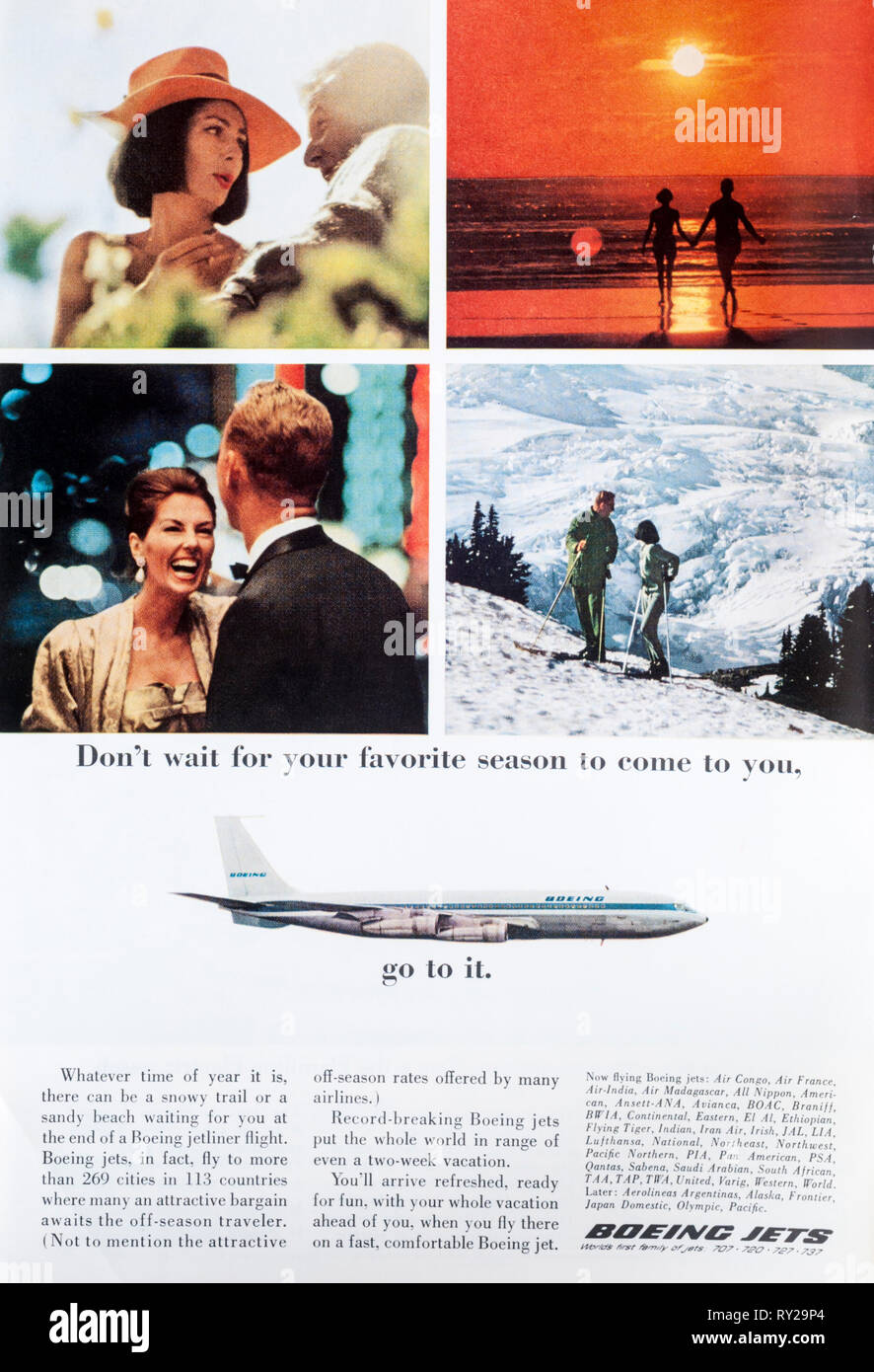 Ein 1965 Magazin Werbeanzeige Werbung Boeing Jets. Stockfoto