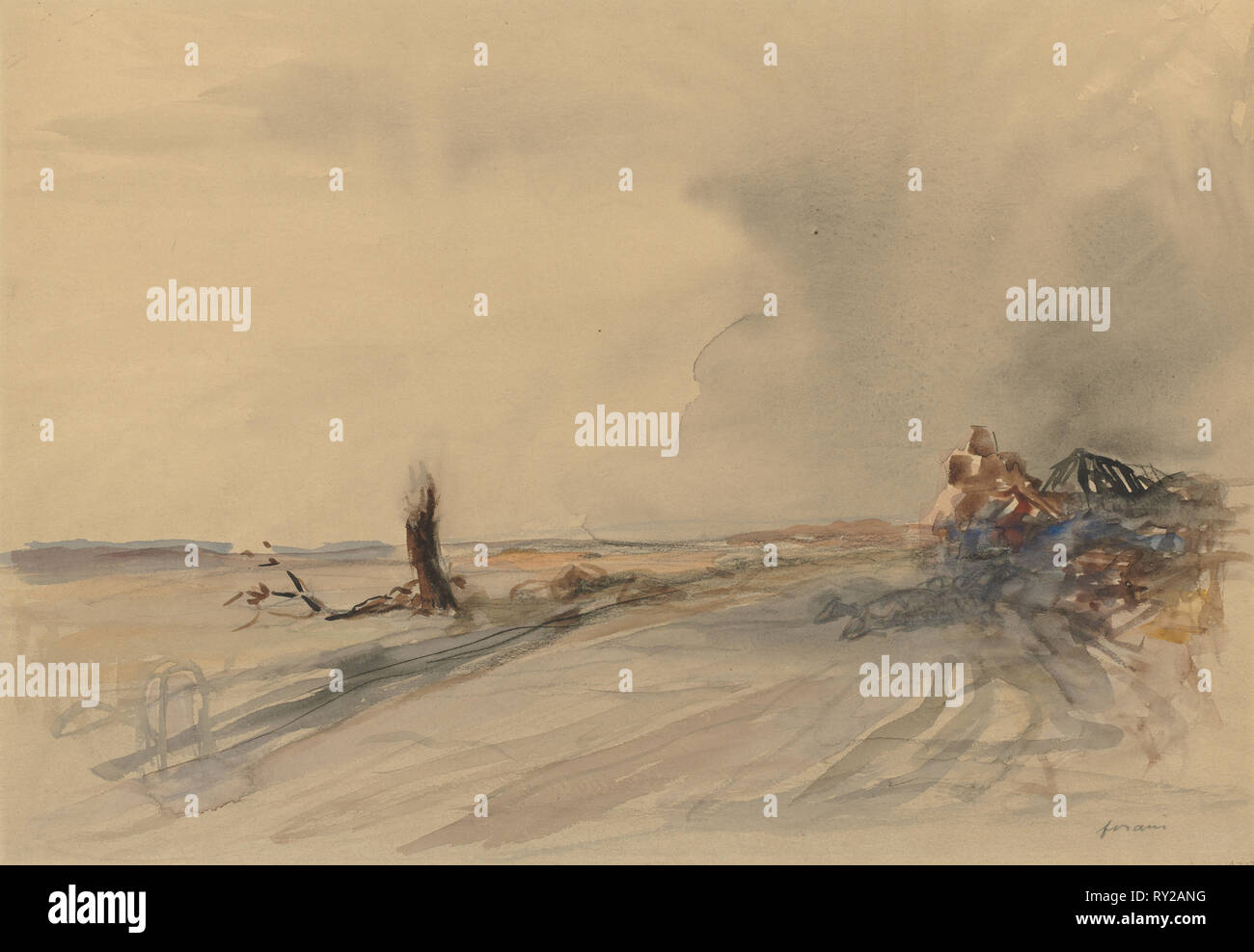 Verwüstetes Land (recto), C. 1919. Jean Louis Forain (Französisch, 1852-1931). Grau waschen, Aquarell und Gouache; Blatt: 37,6 x 53,1 cm (14 13/16 x 20 7/8 in Stockfoto