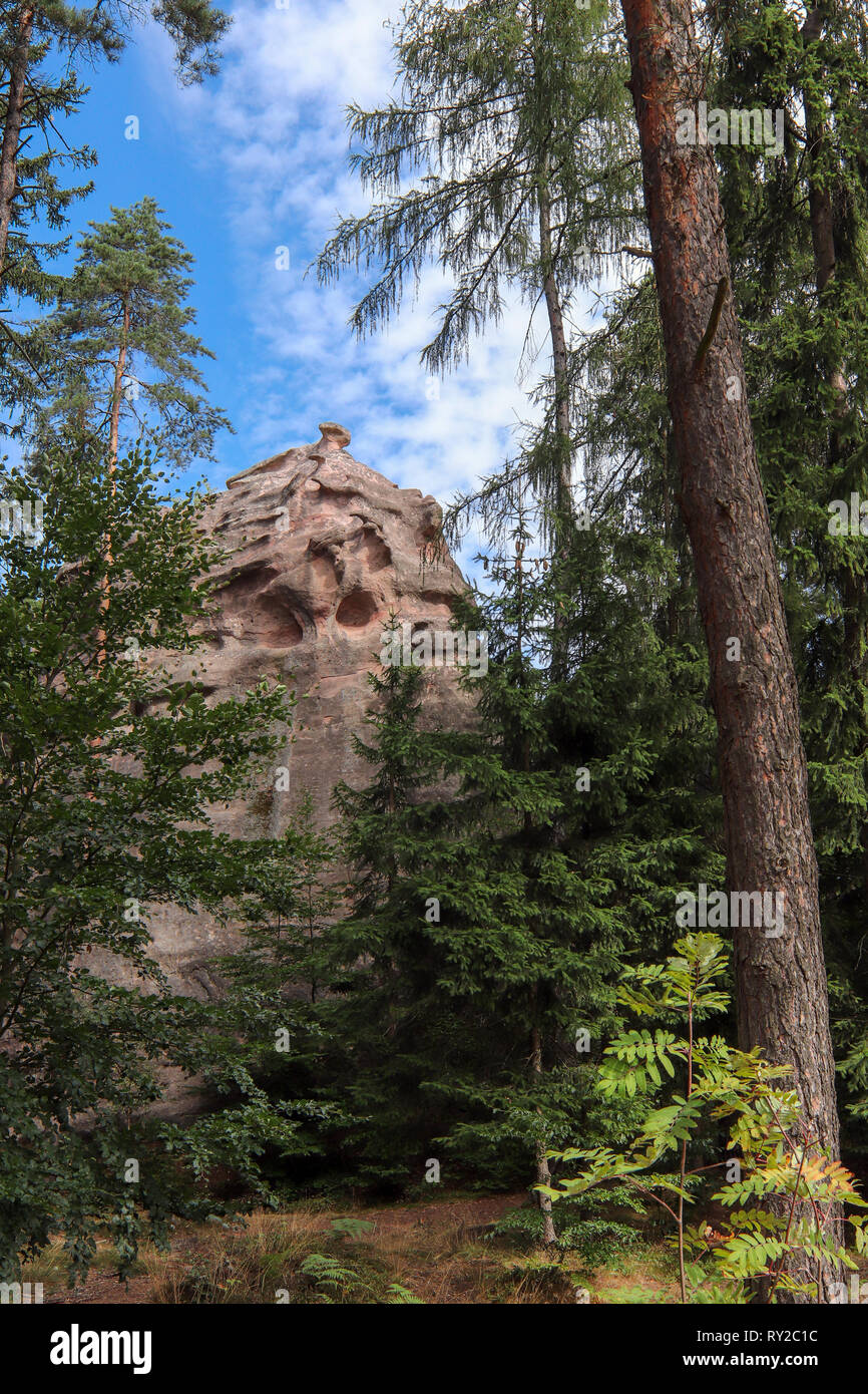 Devilish Felsen, bizarre Felsformationen, Mieroszów, Waldenburg Bezirk, Woiwodschaft Niederschlesien, Polen Stockfoto