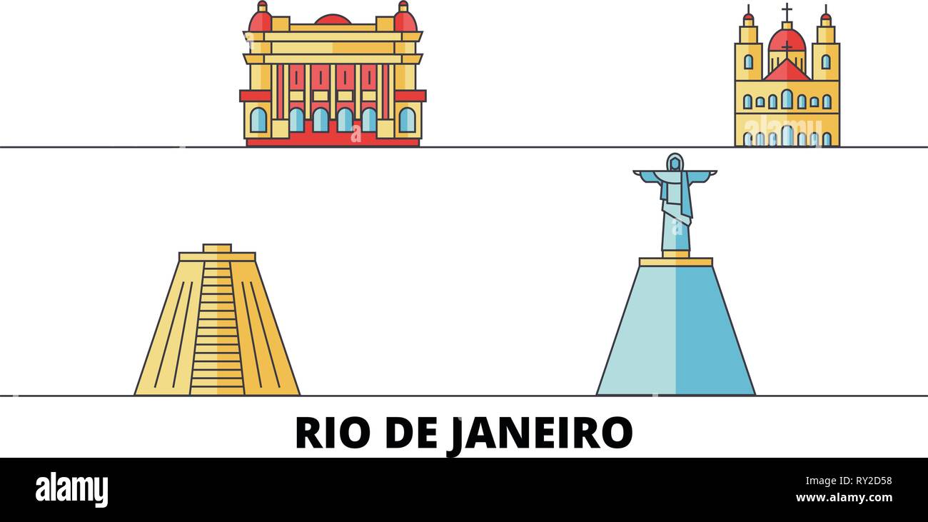 Brasilien, Rio de Janeiro flachbild Wahrzeichen Vector Illustration. Brasilien, Rio de Janeiro die Stadt mit dem berühmten reisen Sehenswürdigkeiten, Skyline, Design. Stock Vektor