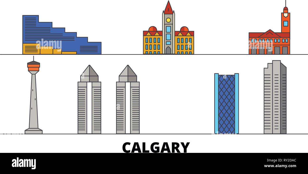 Kanada, Calgary flachbild Wahrzeichen Vector Illustration. Kanada, Calgary, der Stadt mit den berühmten reisen Sehenswürdigkeiten, Skyline, Design. Stock Vektor