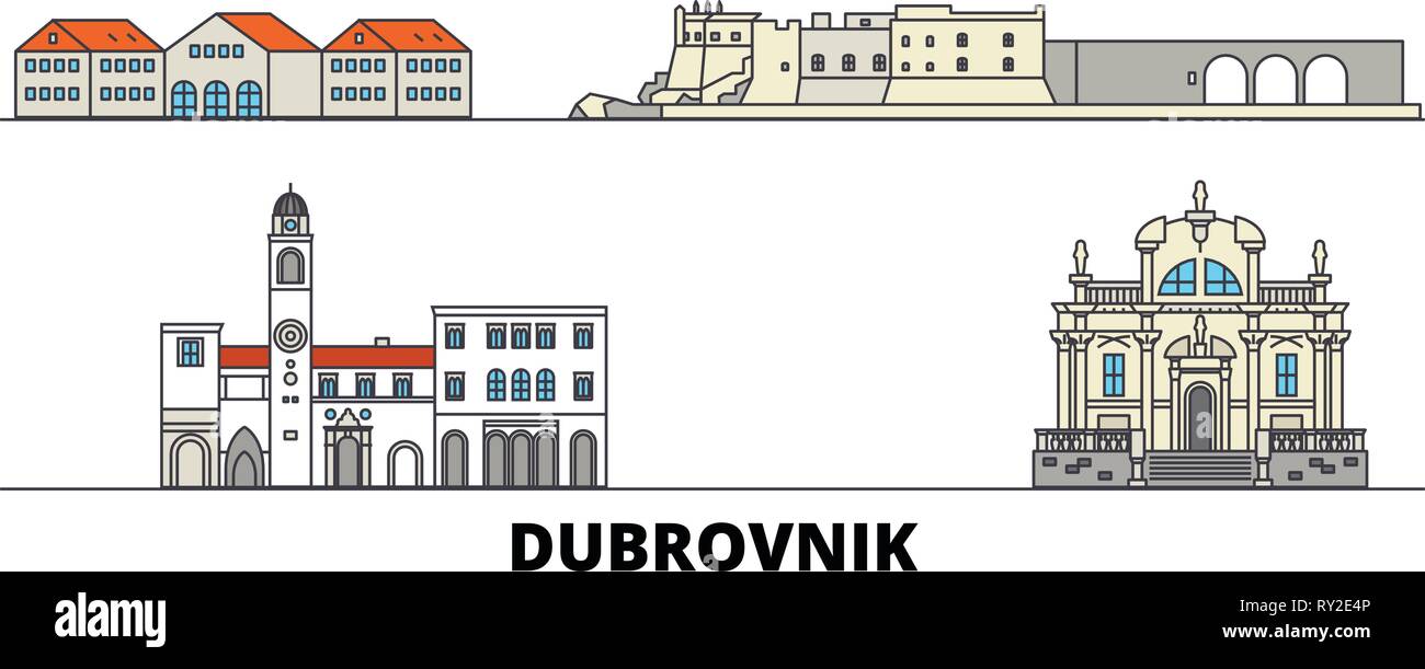 Kroatien, Dubrovnik flachbild Wahrzeichen Vector Illustration. Kroatien, Dubrovnik die Stadt mit dem berühmten reisen Sehenswürdigkeiten, Skyline, Design. Stock Vektor