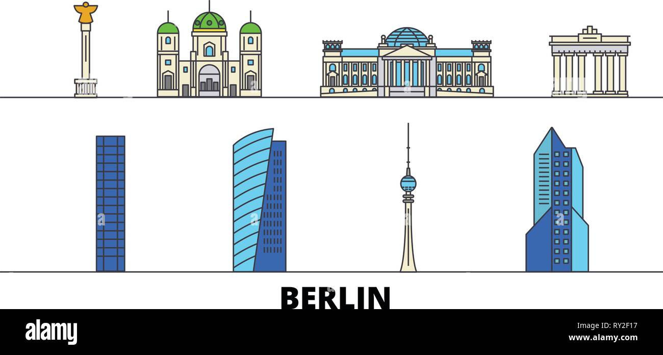 Deutschland, Berlin flachbild Wahrzeichen Vector Illustration. Deutschland, Berlin die Stadt mit dem berühmten reisen Sehenswürdigkeiten, Skyline, Design. Stock Vektor