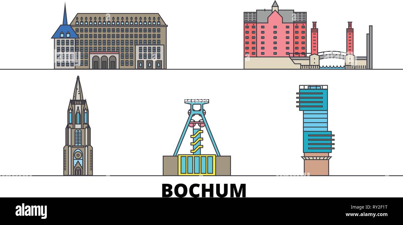 Deutschland, Bochum flachbild Wahrzeichen Vector Illustration. Deutschland, Bochum die Stadt mit dem berühmten reisen Sehenswürdigkeiten, Skyline, Design. Stock Vektor