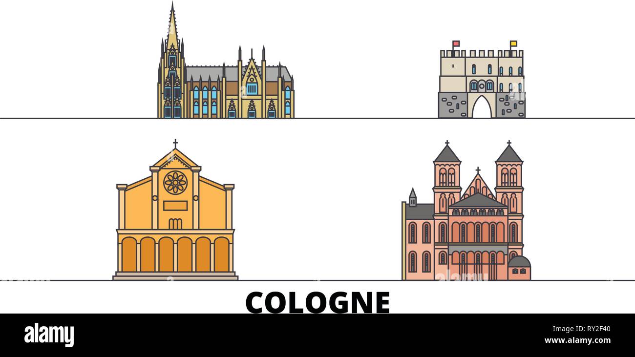 Deutschland, Köln flachbild Wahrzeichen Vector Illustration. Deutschland, Köln Die Stadt mit dem berühmten reisen Sehenswürdigkeiten, Skyline, Design. Stock Vektor