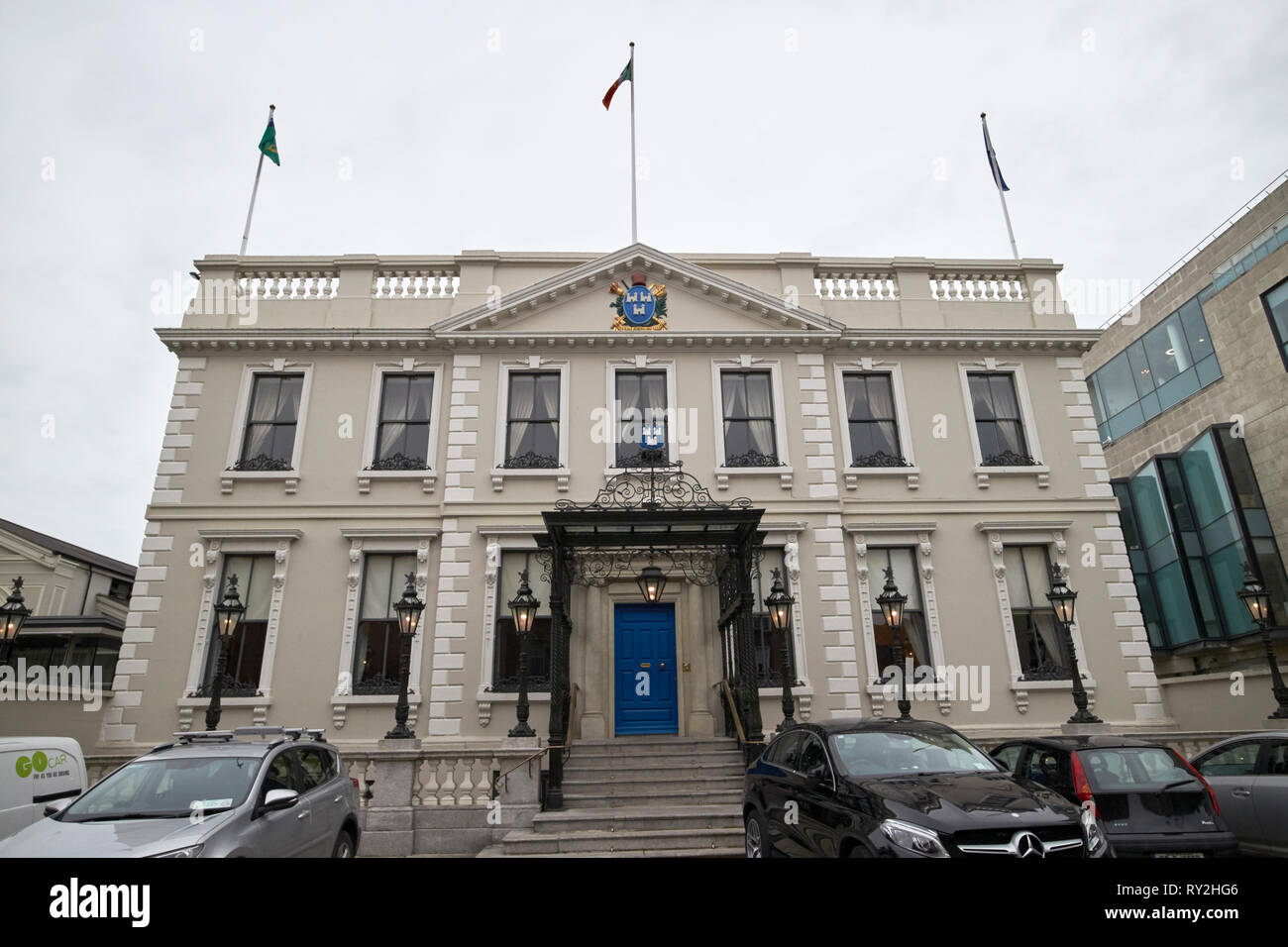 Das Mansion House Dawson Street Dublin die Heimat der Oberbürgermeister von Dublin und Treffpunkt der Dail Eireann von 1919 bis 1922 in der Republik Irland Europ Stockfoto