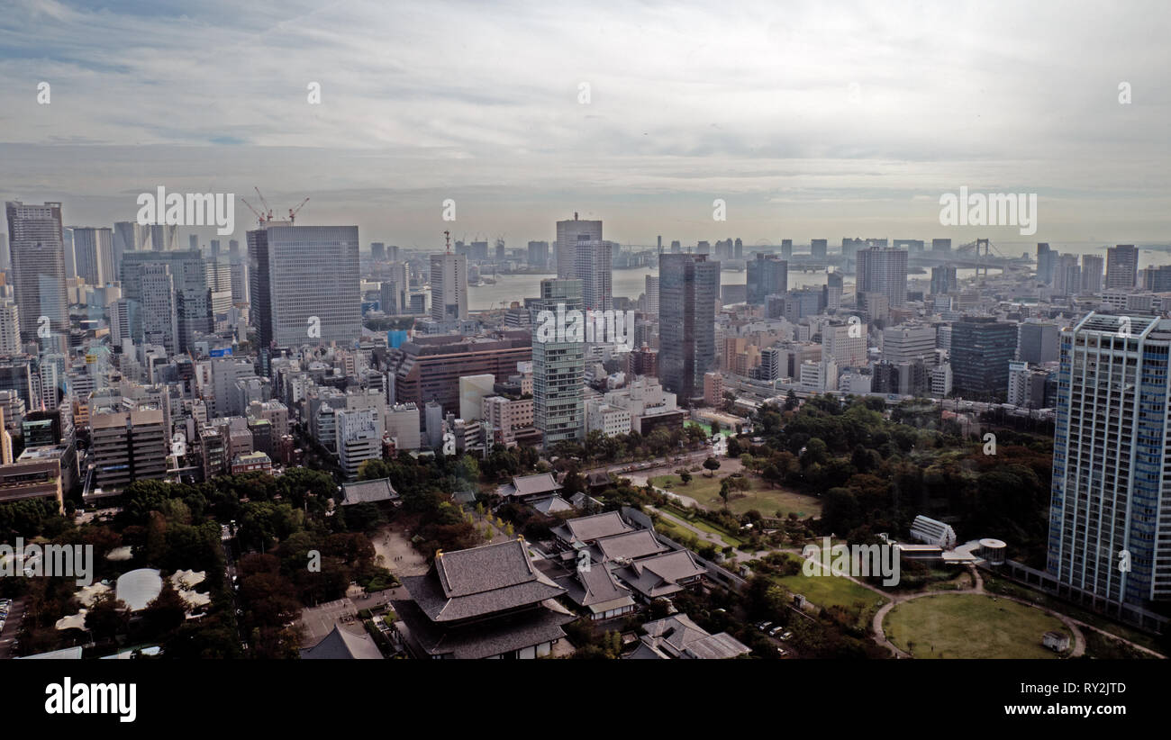 Tokyo, Japan - 15. Oktober 2018: Himmel Blick auf die Innenstadt von Tokio von der Sky View Tower getroffen. Die Metropole Tokyo erweitert den Horizont. Stockfoto