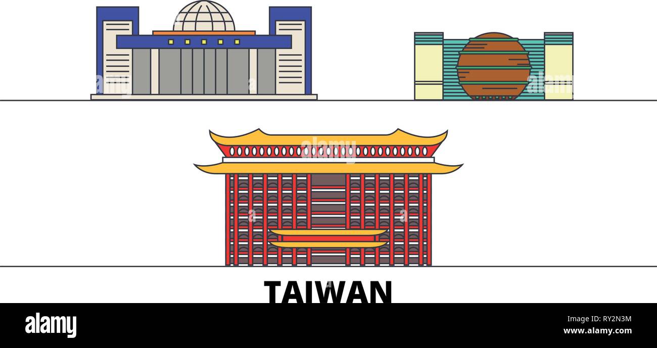 Taiwan, Taipei City Flat Wahrzeichen Vector Illustration. Taiwan, Taipei City Line Stadt mit berühmten reisen Sehenswürdigkeiten, Skyline, Design. Stock Vektor