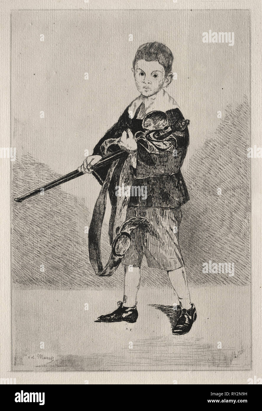Kind mit Schwert, nach links gedreht. Edouard Manet (Französisch, 1832-1883). Ätzen Stockfoto
