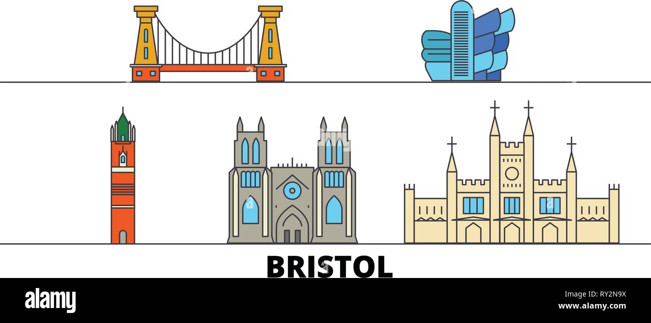 Vereinigtes Königreich, Bristol flachbild Wahrzeichen Vector Illustration. Vereinigtes Königreich, Bristol Linie Stadt mit berühmten reisen Sehenswürdigkeiten, Skyline, Design. Stock Vektor