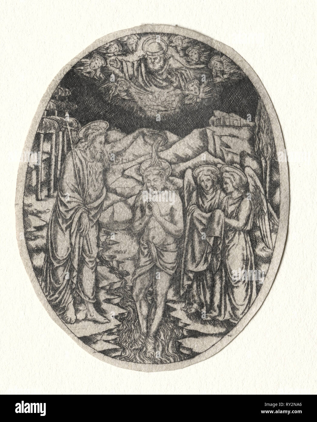 Die Taufe Christi, 1400. Italien, 15. Gravur - Niello Stockfoto