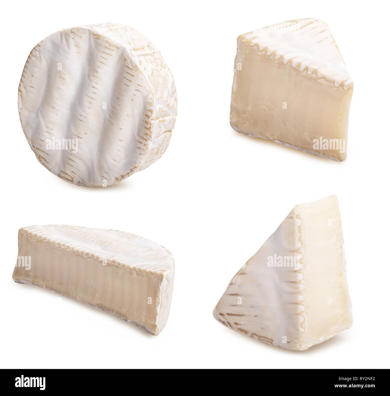Käse Brie (Camembert) auf weißem Hintergrund. Freistellungspfad Stockfoto