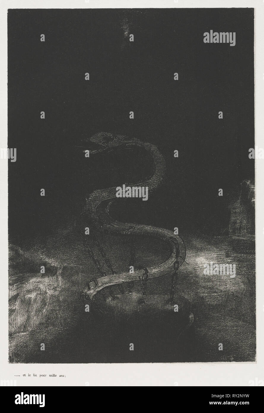 Der Apokalypse des heiligen Johannes: und band ihn tausend Jahre, 1899 verkettet. Odilon Redon (Französisch, 1840-1916). Lithographie Stockfoto