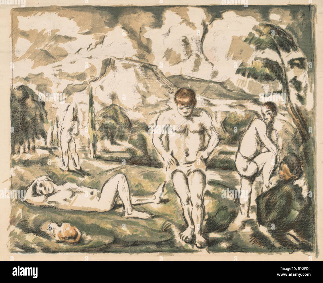 Die Badegäste. Paul Cézanne (Französisch, 1839-1906). Farblithographie Stockfoto