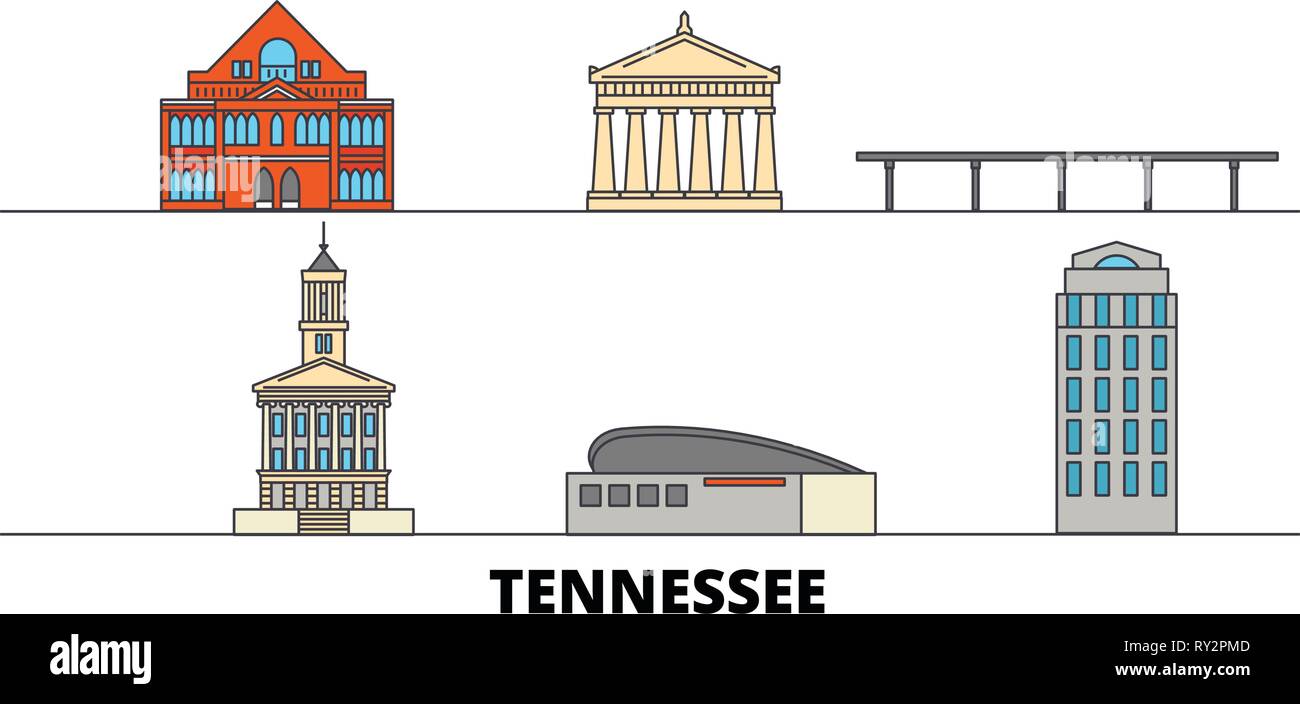 United States, Nashville flachbild Wahrzeichen Vector Illustration. United States, Nashville line Stadt mit berühmten reisen Sehenswürdigkeiten, Skyline, Design. Stock Vektor