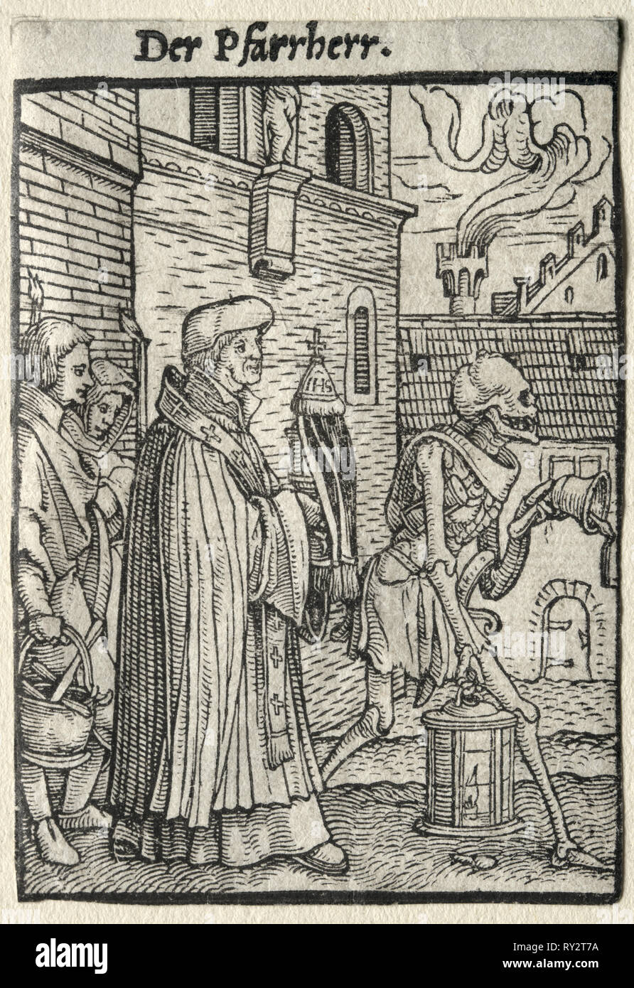 Tanz des Todes: der Pastor. Hans Holbein (1497/98-1543). Holzschnitt Stockfoto