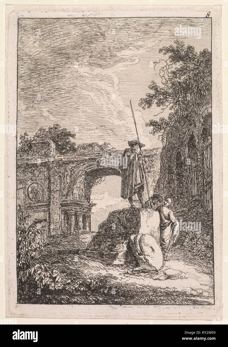 Les soirées de Rome: L'Arc de Triomphe, 1763-1764. Hubert Robert (Französisch, 1733-1808). Ätzen Stockfoto