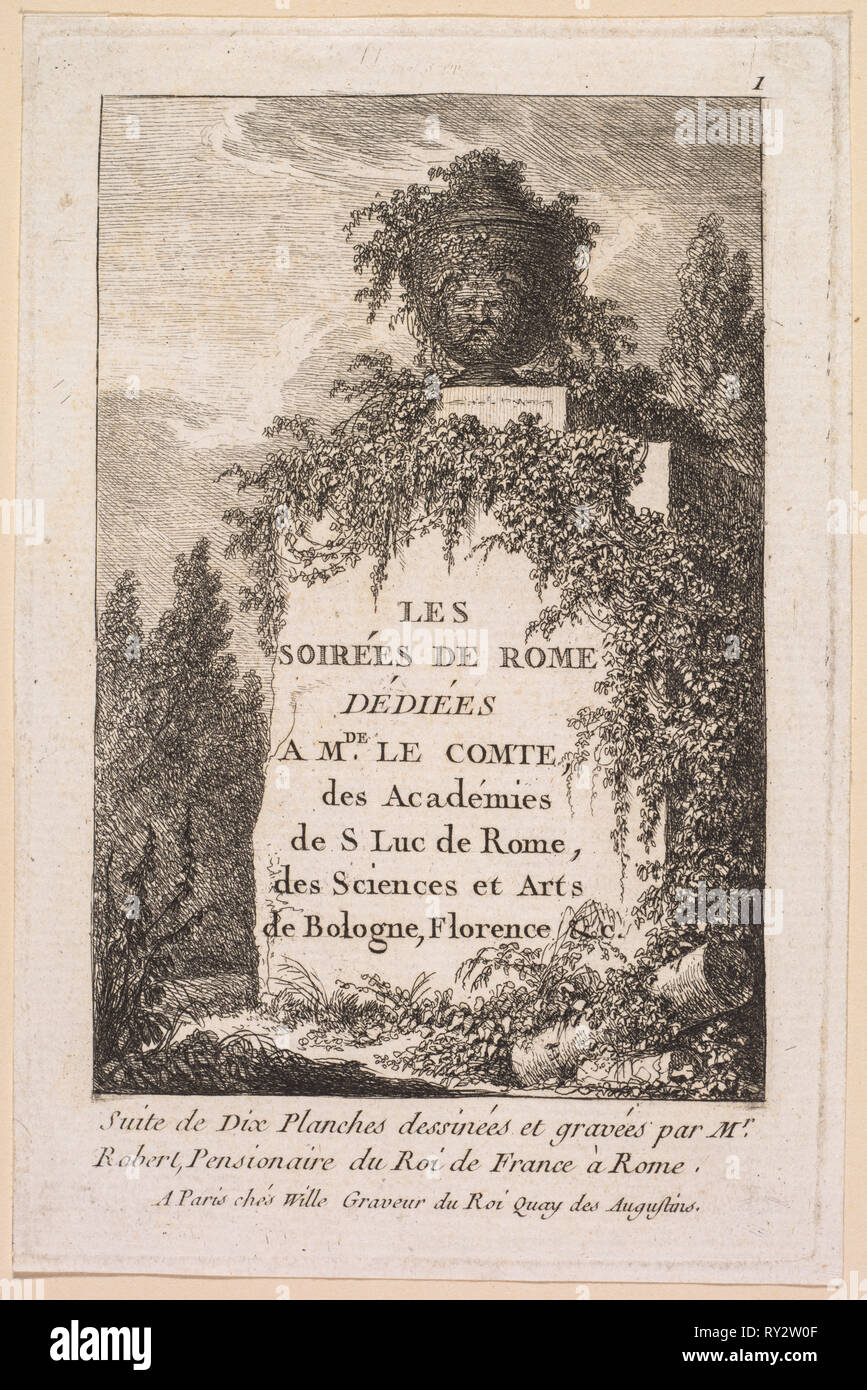 Les soirées de Rome: Titelseite, 1763-1764. Hubert Robert (Französisch, 1733-1808). Ätzen Stockfoto